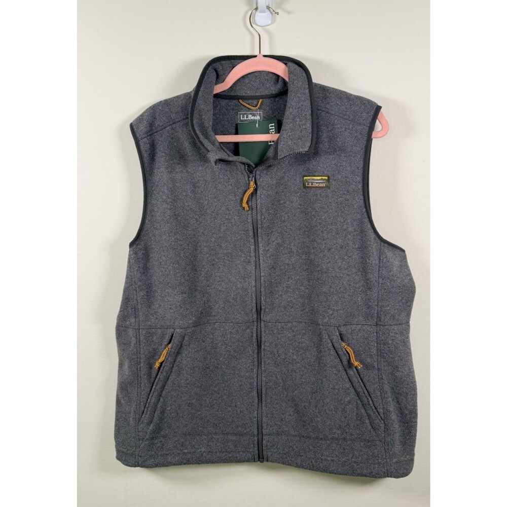 L.L.Bean Men's Gray Full Zip Fleece Vest L Regular Stand-Up Collar Pockets
